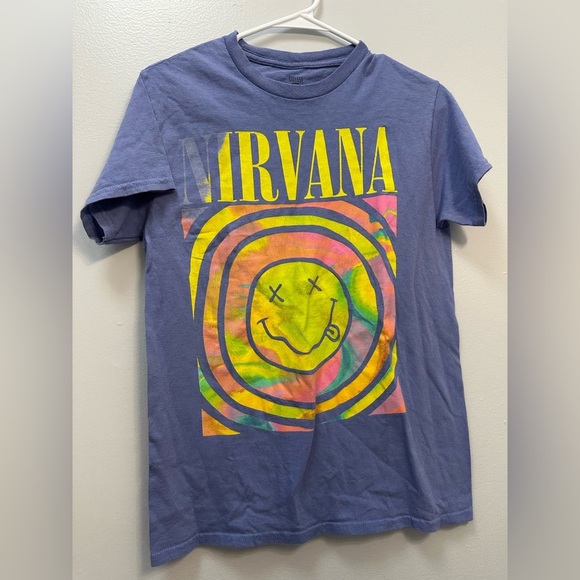 NIRVANA Blue Tie-Dye Smiley Tee - Picture 1 of 4